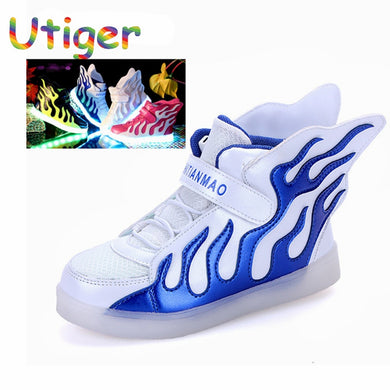 Boys Girls Glowing Shoes USB Charger led Children Shoes with Light Kids Wing