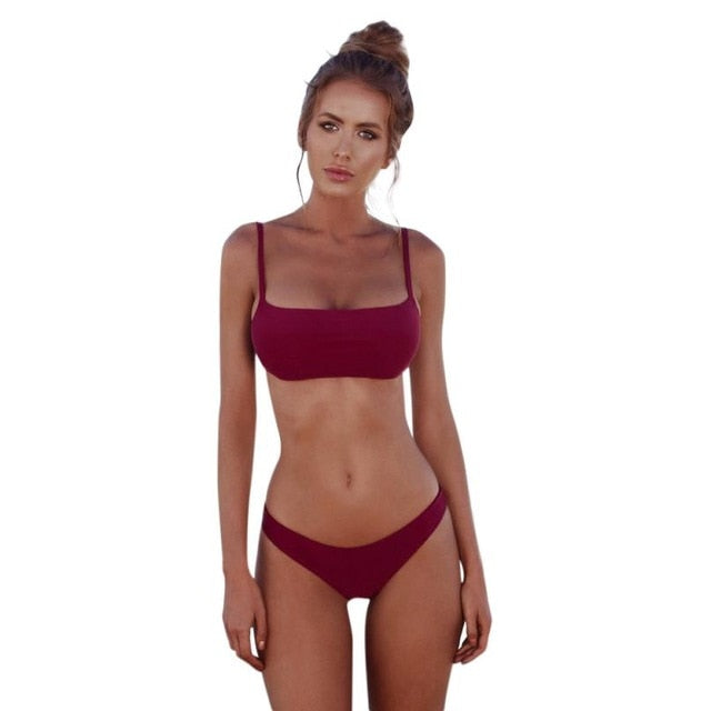 2019 New Summer Women Solid Bikini Set Push-up Pad Bra
