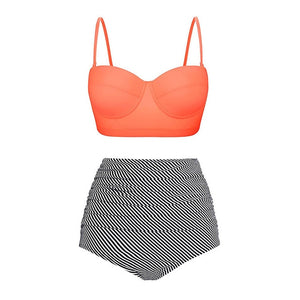 High Waist Swimsuit 2019 Black White Striped Bikini