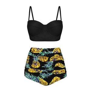 High Waist Swimsuit 2019 Black White Striped Bikini