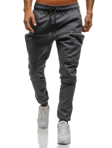 Cotton Cargo Camo Solid Pants Men Drawstring Waist
