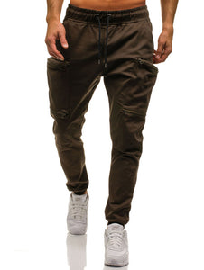 Cotton Cargo Camo Solid Pants Men Drawstring Waist