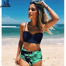 Load image into Gallery viewer, High Waist Swimsuit 2019 Black White Striped Bikini